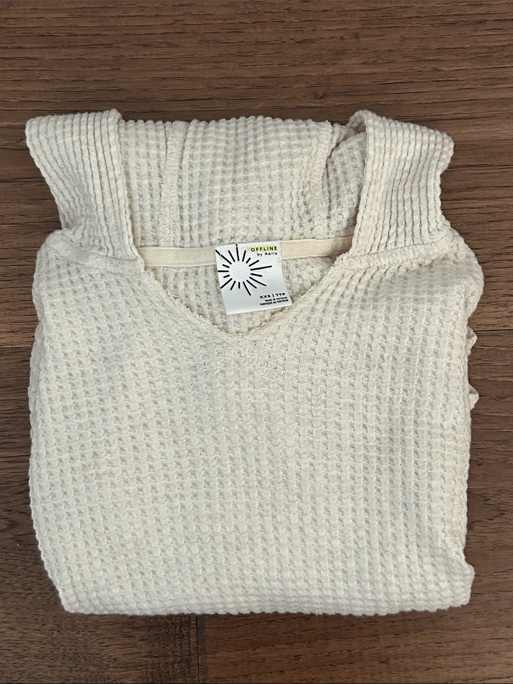 OFFLINE by Aerie Cream Waffle Knit Hooded Pullover